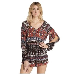 Billabong Romper Isles Of The Heart Boho Long Sleeved V-neck  Tie Back size S